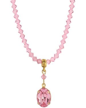 2028 Bead Strand Oval Crystal Necklace - Pink
