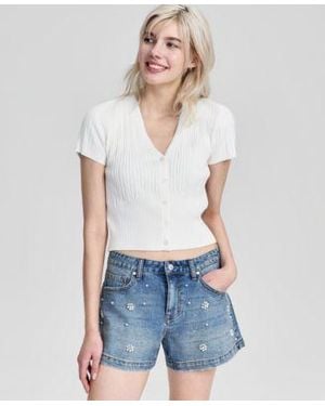 And Now This Now This Ribbed Short Sleeve Cardigan Macys Exclusive - White