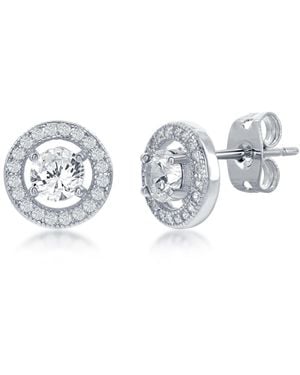 Simona Elegant Round Halo Cz Stud Earrings - Metallic