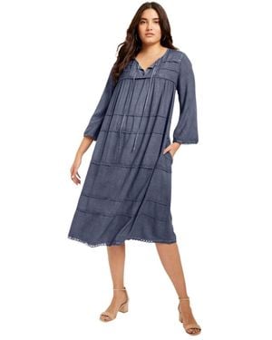 June + Vie June + Vie Plus Size Acid Wash Peasant Dress - Blue