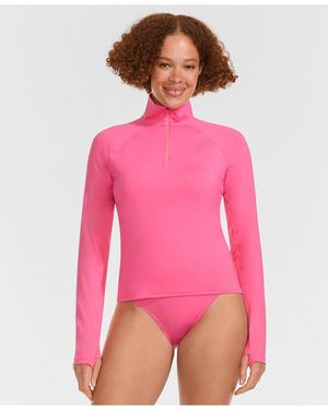 Lands' End Sunshade Upf 50 Long Sleeve Quarter Zip Rash Guard - Pink