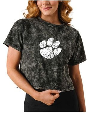 KADYLUXE Clemson Tigers Vintage Wash Milky Silk Cropped T-shirt - Brown
