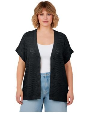 Avenue Short Sleeve Button Front Cardigan - Black