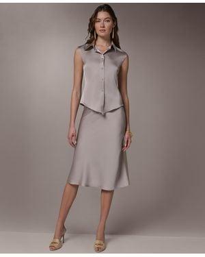 Donna Karan Petite Sleeveless Collared Neck Shirt - Brown