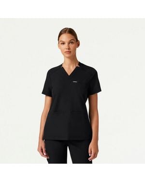 Jaanuu Helia 3-pocket Slim Notched V-neck Scrub Top - Black