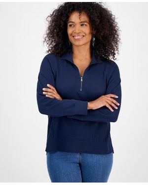 Style & Co. Waffle-knit Quarter Zip Top - Blue