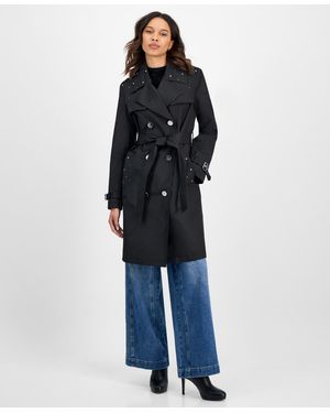 Cece Double-breasted Studded Belted Trench Coat - Blue