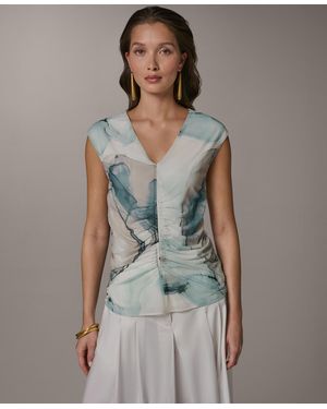 Donna Karan Printed V-neck Top - Gray