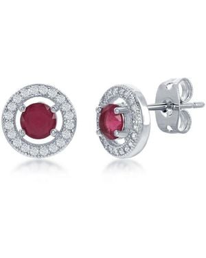 Simona Elegant Round Halo Cz Stud Earrings - Red