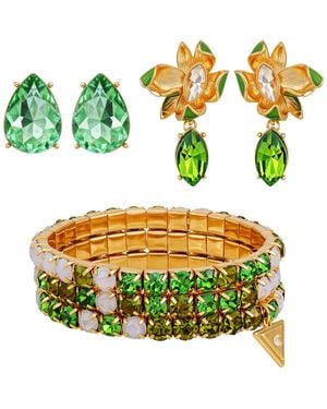 Guess 3-pc. Rose Gold-tone Bracelet And Stud Earrings Set - Green