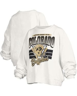 Pressbox Colorado Buffaloes Oversized Janice Retro Waist-length Pullover Sweatshirt - White