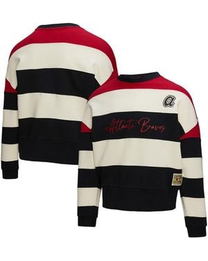 Mitchell & Ness Red/black Atlanta Braves Cooperstown Collection Blocked Fleece Pullover Sweatshirt