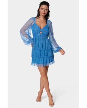Bebe Tiered Twist Front Lurex Mini Dress - Blue