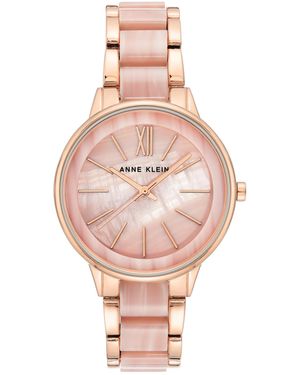 Anne Klein Rose Gold-tone & Pink Marble Acrylic Bracelet Watch 37mm
