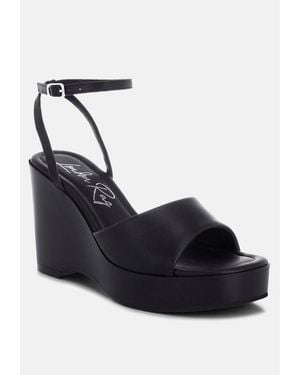 LONDON RAG Sangria Solid Platform Faux Leather Wedges - Blue