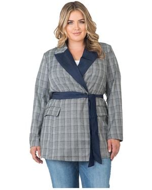 Standards & Practices Plus Size Plaid Wrap Blazer - Blue
