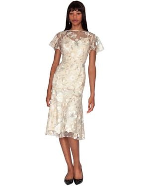White Tie By Shani Embroidered Boat Neck Polyester Midi Dress - White