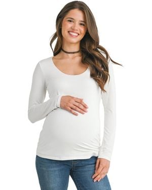 Hello Miss Maternity Long Sleeve Scoop Neck Stretch Top - White