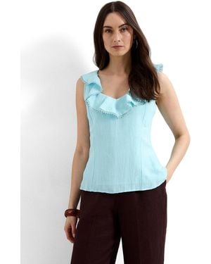 Phase Eight Rhona Sleeveless Linen Blend Blouse - Blue