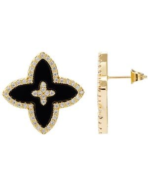 Adornia Gold Cz Statement Flower Stud Earrings - Black