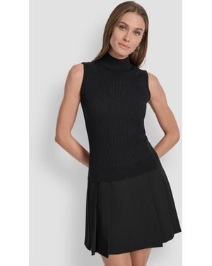 DKNY Mock Neck Sleeveless Mock Neck Knit Top - Black