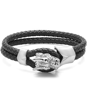 Steeltime Black Braided Leather Bracelet