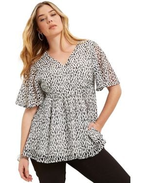 June + Vie June + Vie Plus Size Faux Wrap Fit-and-flare Top - Gray