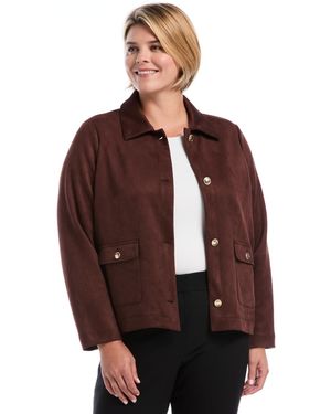 Rafaella Plus Size Scuba-suede Patch-pocket Work Jacket - Brown