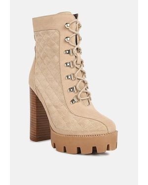 Rag & Co Yoko Fine Suede Quilted Ankle Boots - Natural