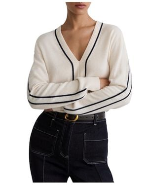 Reiss Mila Wool-blend V-neck Stripe-detail Sweater - Gray