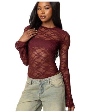 Edikted Colette Sheer Lace Bodysuit - Red