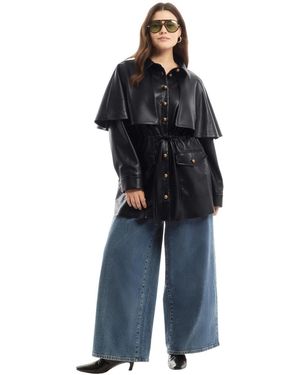 June + Vie June And Vie Faux Leather Cape Jacket - Blue