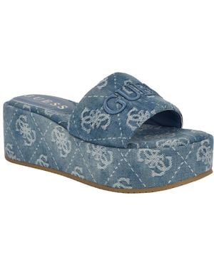 Guess Bintai Platform Slide Wedge Sandals - Blue