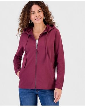 Style & Co. Zip-front Hooded Sweatshirt - Red