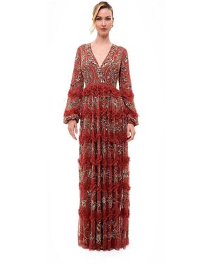 Beauut Embellished Sequins Maxi Ruffle Dress - Red