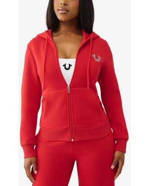 TRUE RELIGION Metallic Buddha Banner Zip Up Hoodie - Red