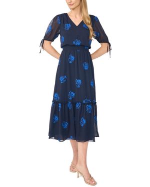 Cece Floral-print V-neck Smocked Waist Midi Dress - Blue