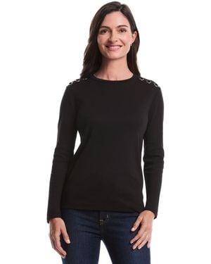 Rafaella Petite Laced Long Sleeve Top - Black