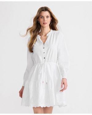 Lands' End Long Sleeve Eyelet Mini Popover Dress - White