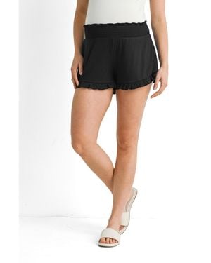 Hello Miss Maternity Smocked Ruffle Lounge Shorts - Black