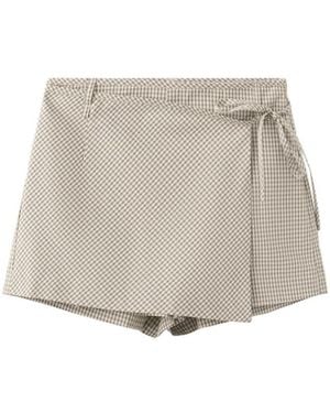 Mango Plaid Tie-waist Skort - White