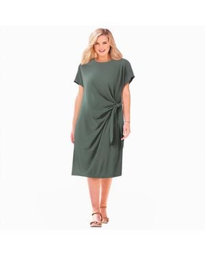 Woman Within Plus Size Side Knot Tee Dress - Green