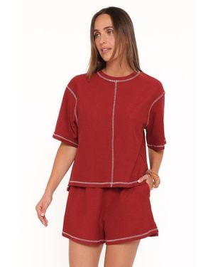 Petal & Pup Melody Knit Oversized Top And Shorts - Red