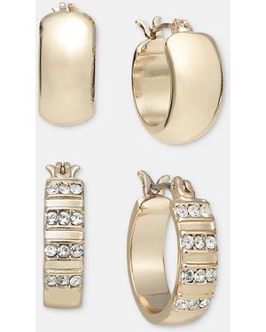 On 34th Smooth & Pave Hoop Earrings - Metallic
