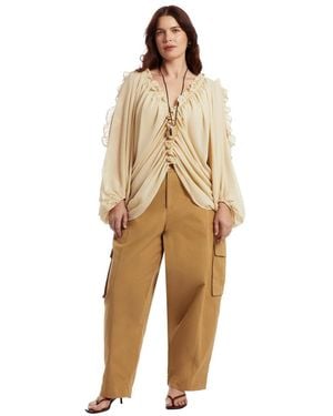 June + Vie Barrel Leg Cargo Pant - Natural