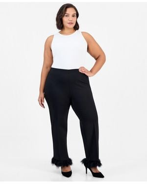 Anne Klein Plus Size Hollywood Waist High-rise Pull-on Feather-trim Pants - Blue
