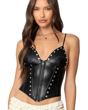Edikted Studded Faux Leather Corset - Black