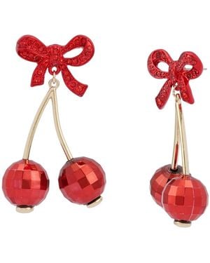 Betsey Johnson Faux Stone Love Spell Bow Cherry Drop Earrings - Red