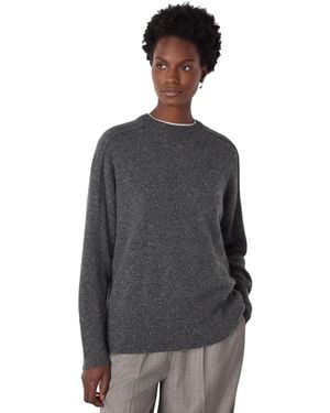 Whistles Cashmere Fleck Seam Crew Sweater - Black