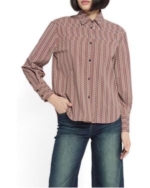 Lyssé Marjorie Long-sleeve Placed-print Button-up Shirt - Red